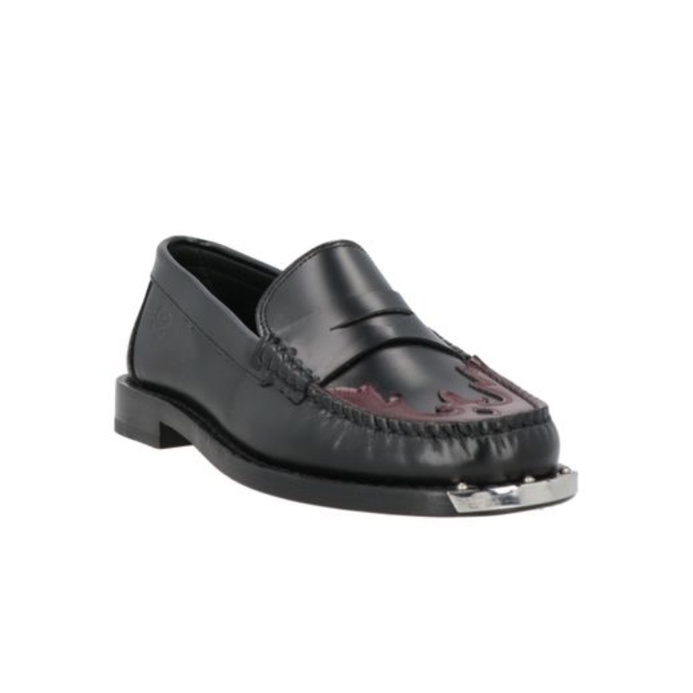 Sandro black and red loafers with metal toe accent